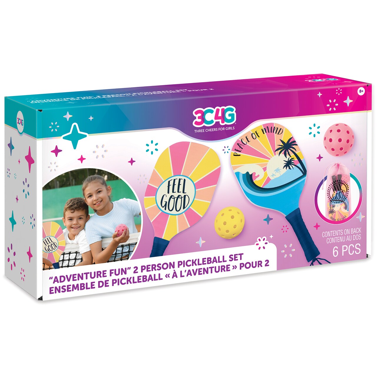 3C4G: Adventure Fun: 2 Person Pickleball Set - Play Pickleball Anywhere Your Heart Desires, Drawstring Dag Included, Make It Real, Three Cheers For Girls, Tween & Girls, Kids Ages 8+